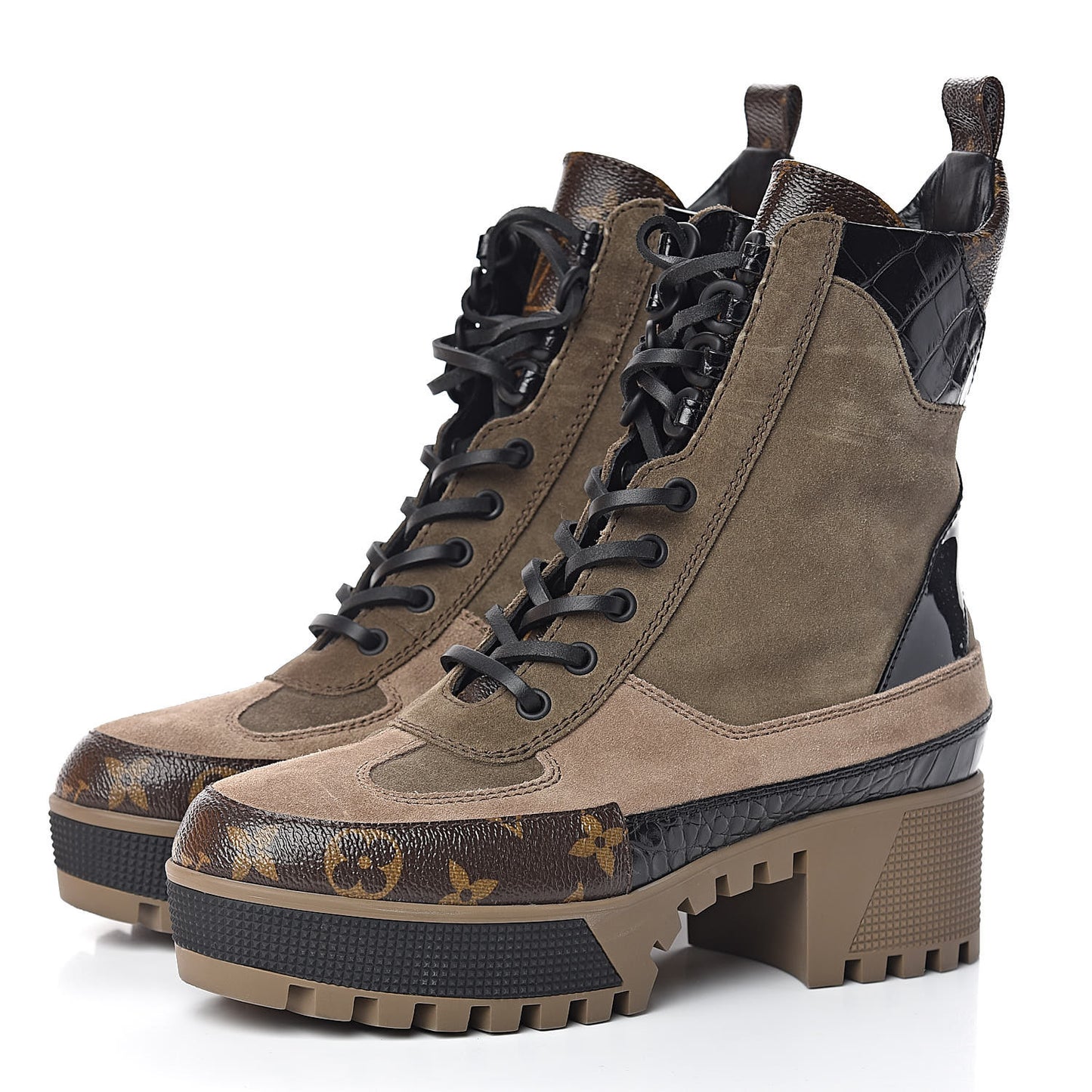Suede Calfskin Monogram Laureate Platform Desert Boots 36.5 Taupe