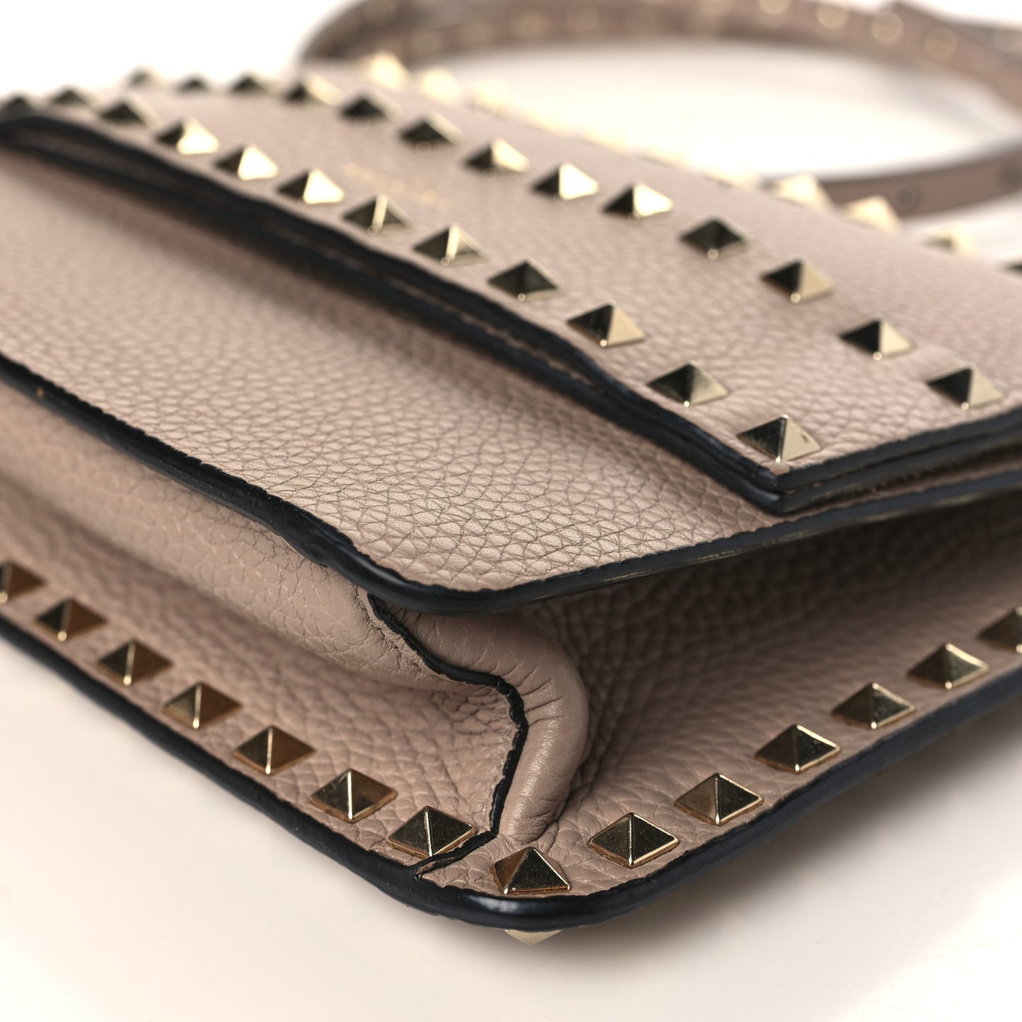 Grained Calfskin Small Rockstud Flap Crossbody Bag Poudre