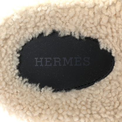 Hermes Calfskin Woolskin Womens Chypre Sandals 38.5 Black Ecru 6 of 8