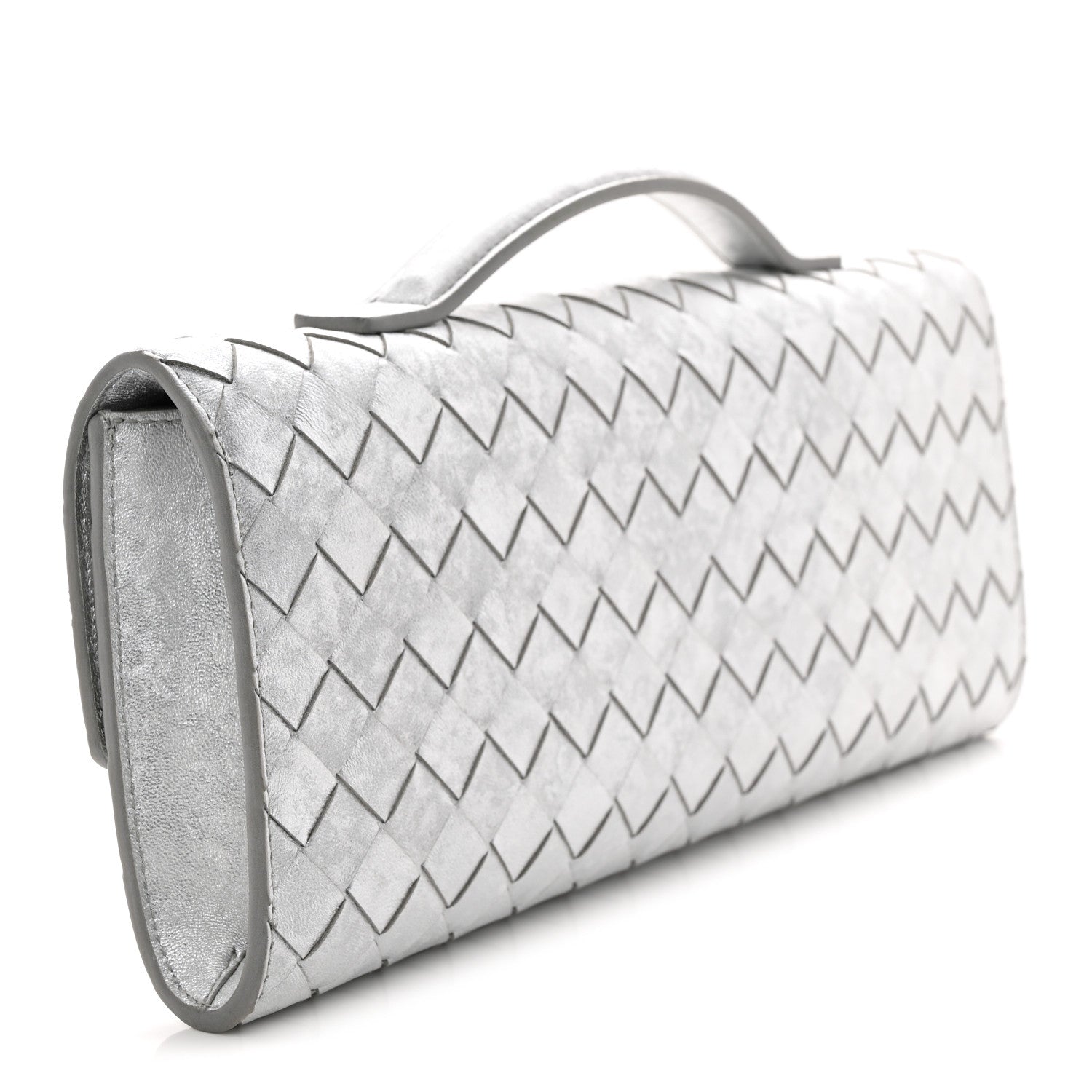 Bottega Veneta Metallic Lambskin Intrecciato Long Andiamo Top Handle Clutch Silver 3 of 11