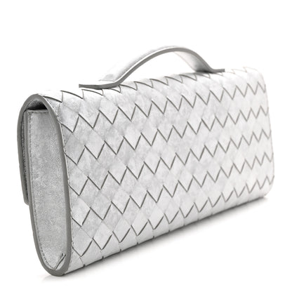 Bottega Veneta Metallic Lambskin Intrecciato Long Andiamo Top Handle Clutch Silver 3 of 11
