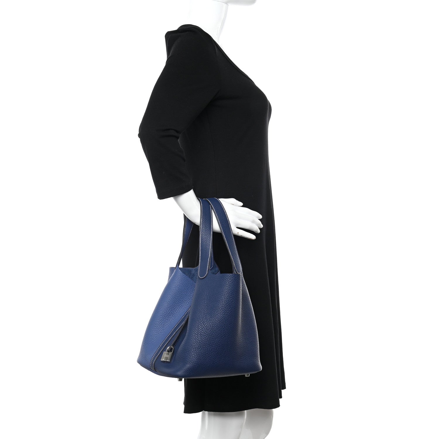 Hermes Taurillon Clemence Casaque Picotin Lock 22 MM Bleu Saphir Bleu Brighton 2 of 13