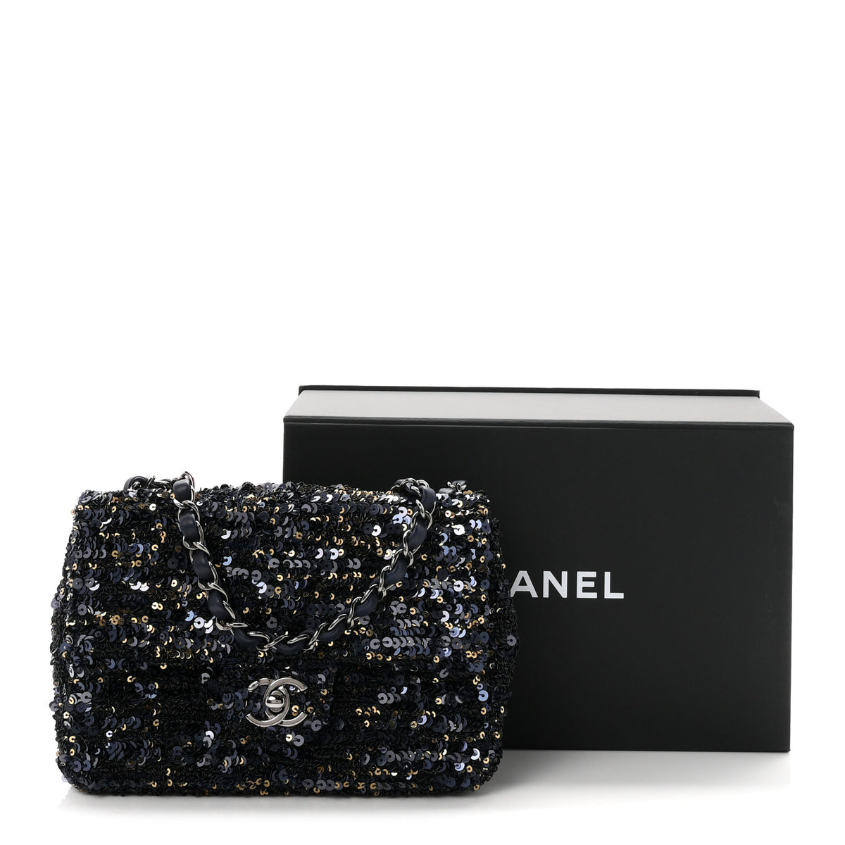 Chanel Sequin Mini Rectangular Flap Blue Black Ruthenium 11 of 11