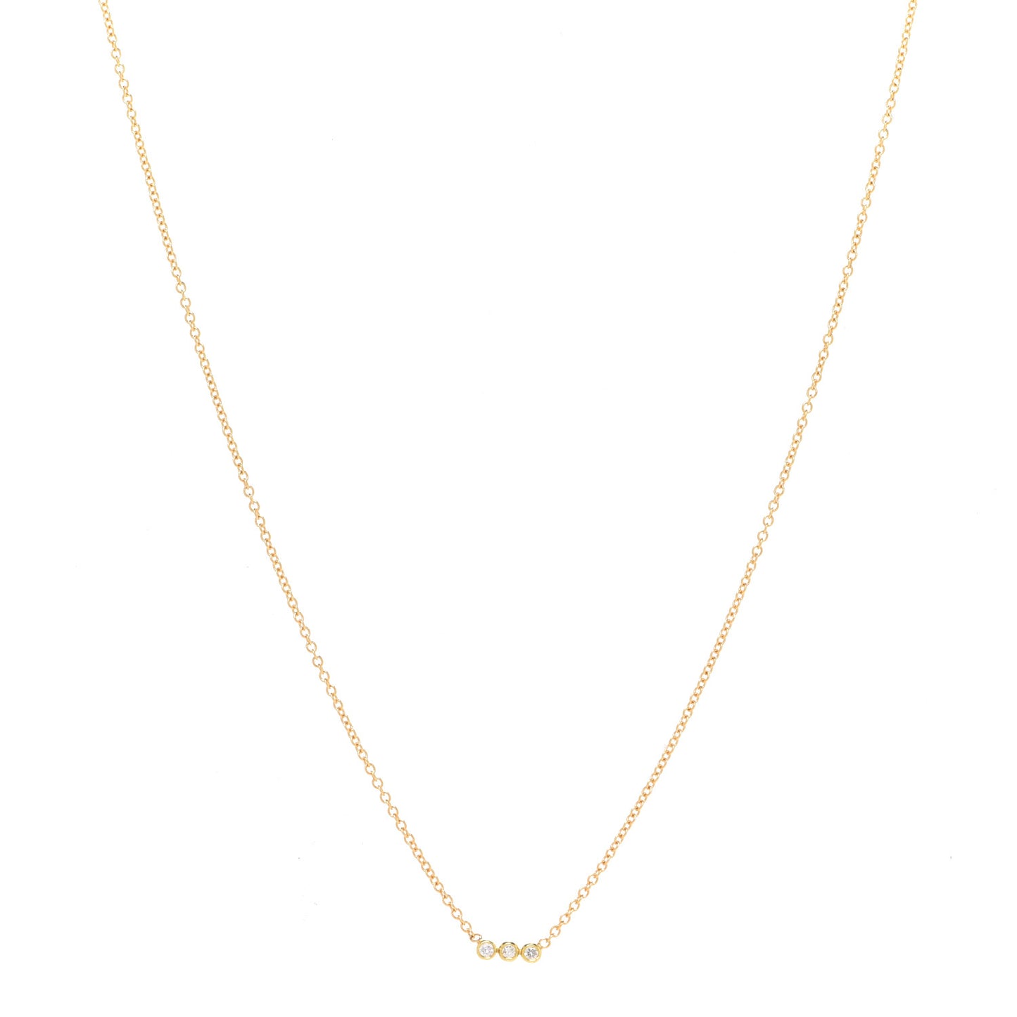 18K Yellow Gold Diamond 3 Diamond Pendant Necklace