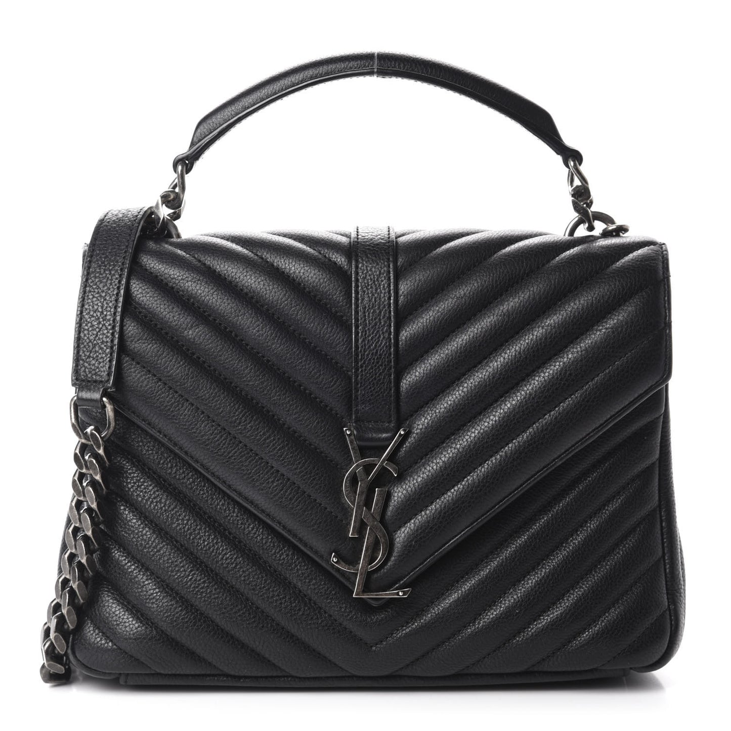 Sheepskin Matelasse Chevron Monogram Medium College Bag Black