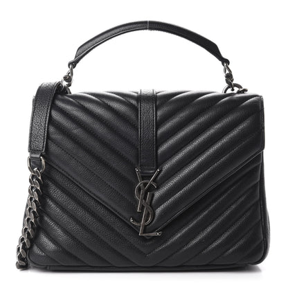Saint Laurent Sheepskin Matelasse Chevron Monogram Medium College Bag Black 1 of 18