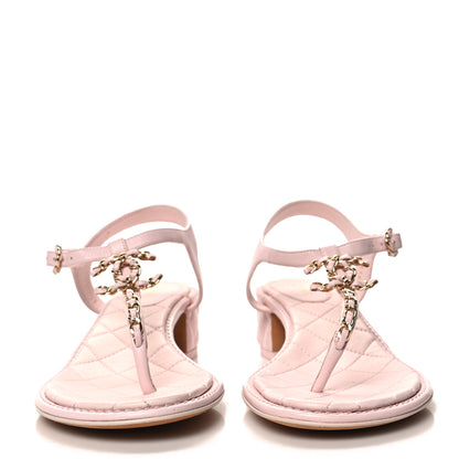 Chanel Lambskin Chain CC Logo Thong Sandals 39 Light Pink 2 of 11