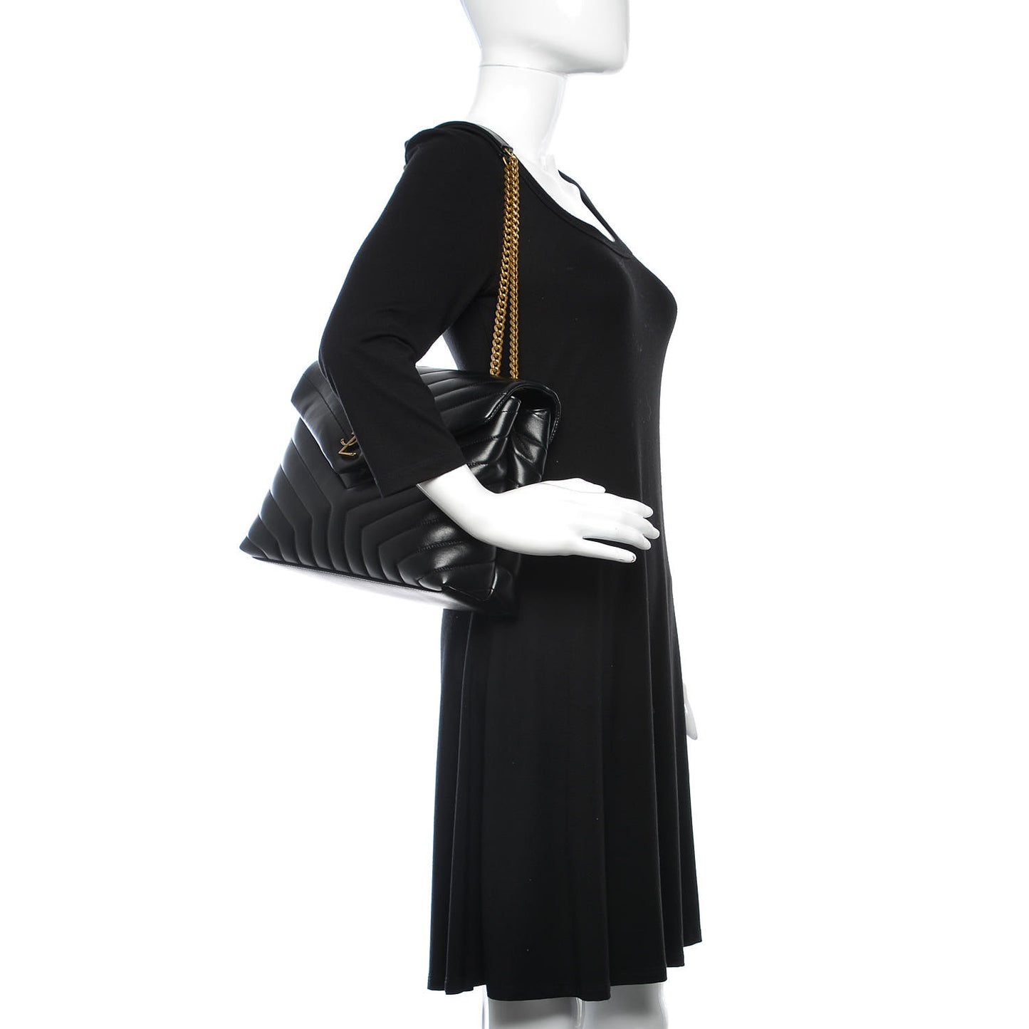 Calfskin Y Quilted Monogram Medium Loulou Chain Satchel Black