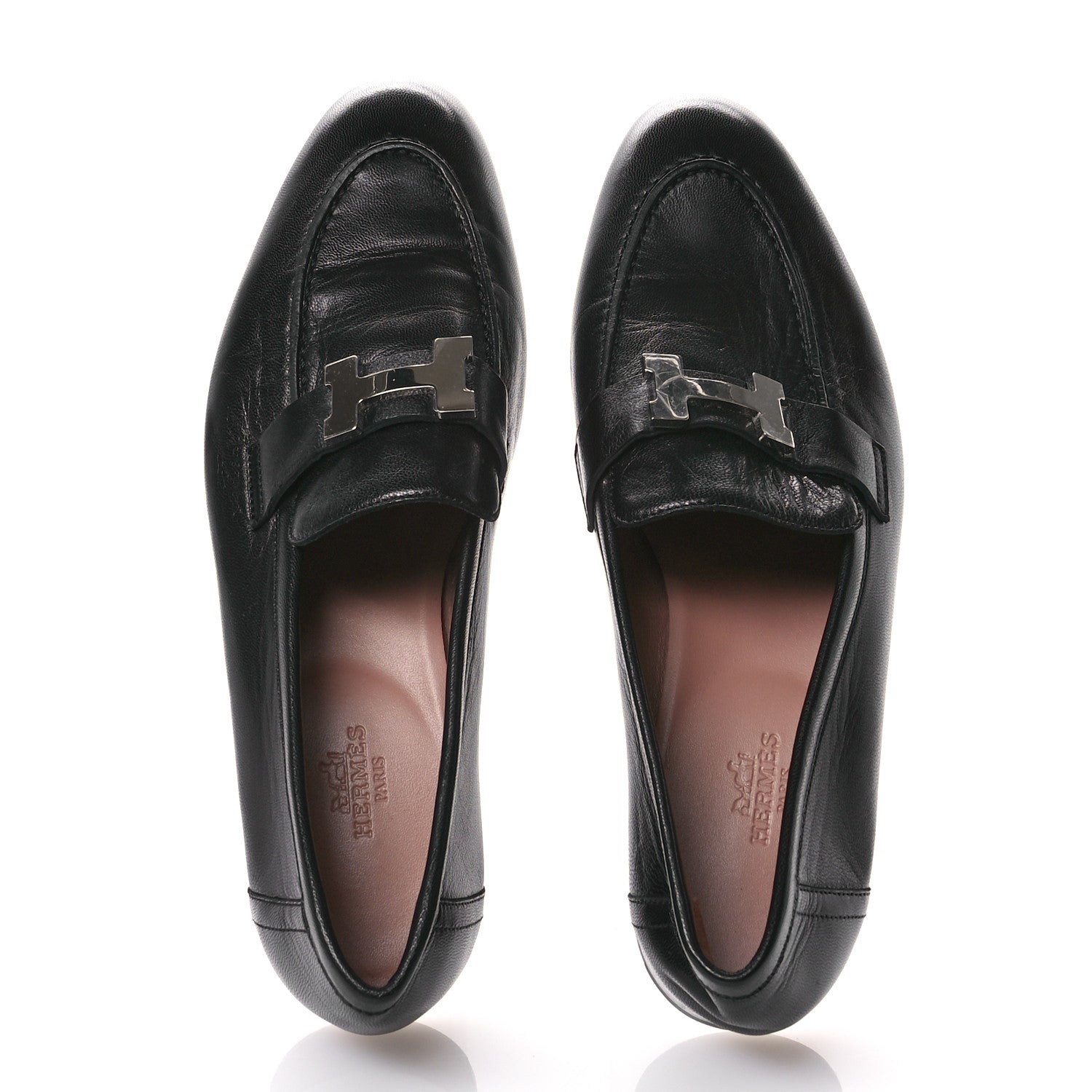 Hermes Goatskin Womens Paris Loafers 38.5 Black 2 of 8