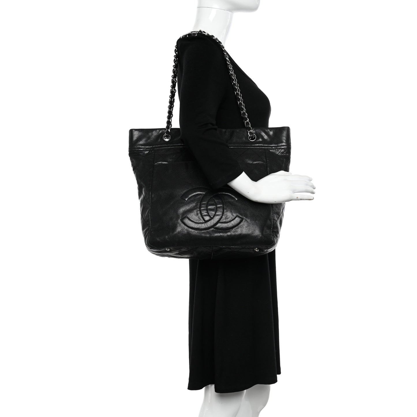 Soft Caviar Large Timeless CC Shoulder Bag Black