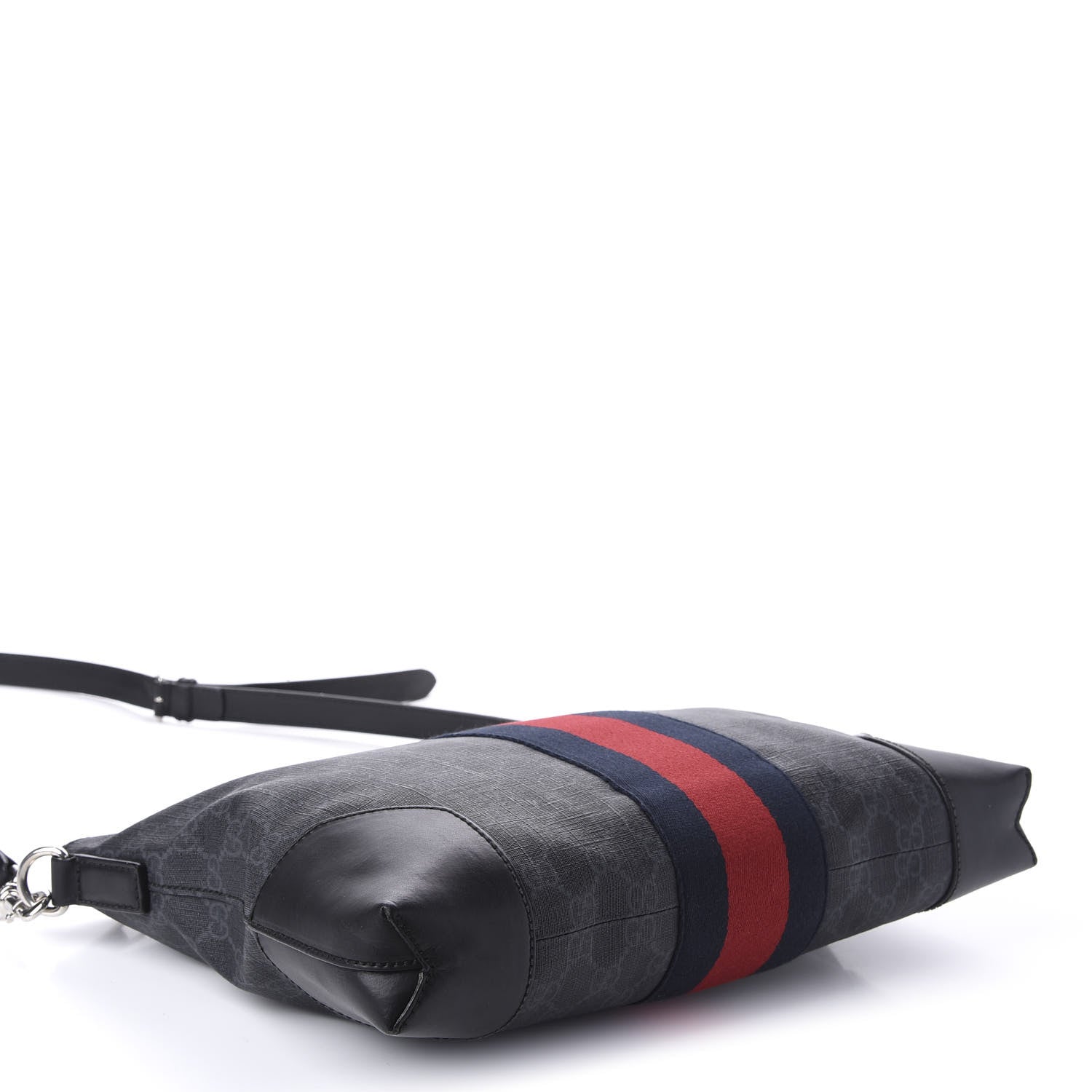 Gucci Soft GG Supreme Monogram Appia Calfskin Web East West Messenger Bag Black Grey 4 of 10
