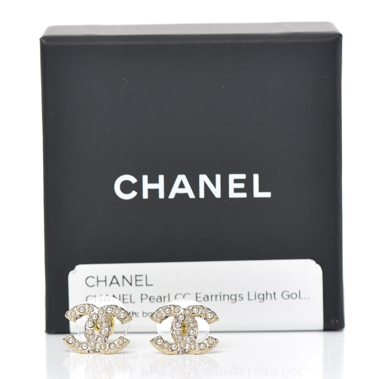 Chanel Pearl Crystal CC Earrings Light Gold 5 of 5