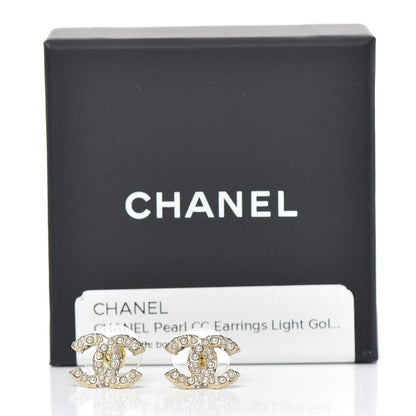 Chanel Pearl Crystal CC Earrings Light Gold 5 of 5