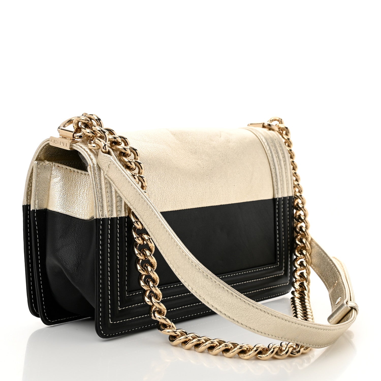 Chanel Metallic Goatskin Calfskin Medium Boy Flap Gold Black 3 of 10