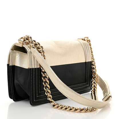 Chanel Metallic Goatskin Calfskin Medium Boy Flap Gold Black 3 of 10
