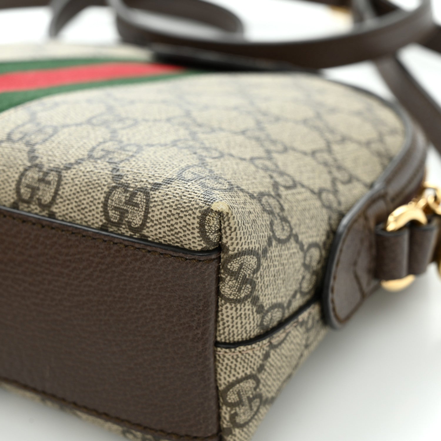 Gucci GG Supreme Monogram Textured Dollar Calfskin Web Small Ophidia Dome Shoulder Bag Beige Ebony New Acero 12 of 15