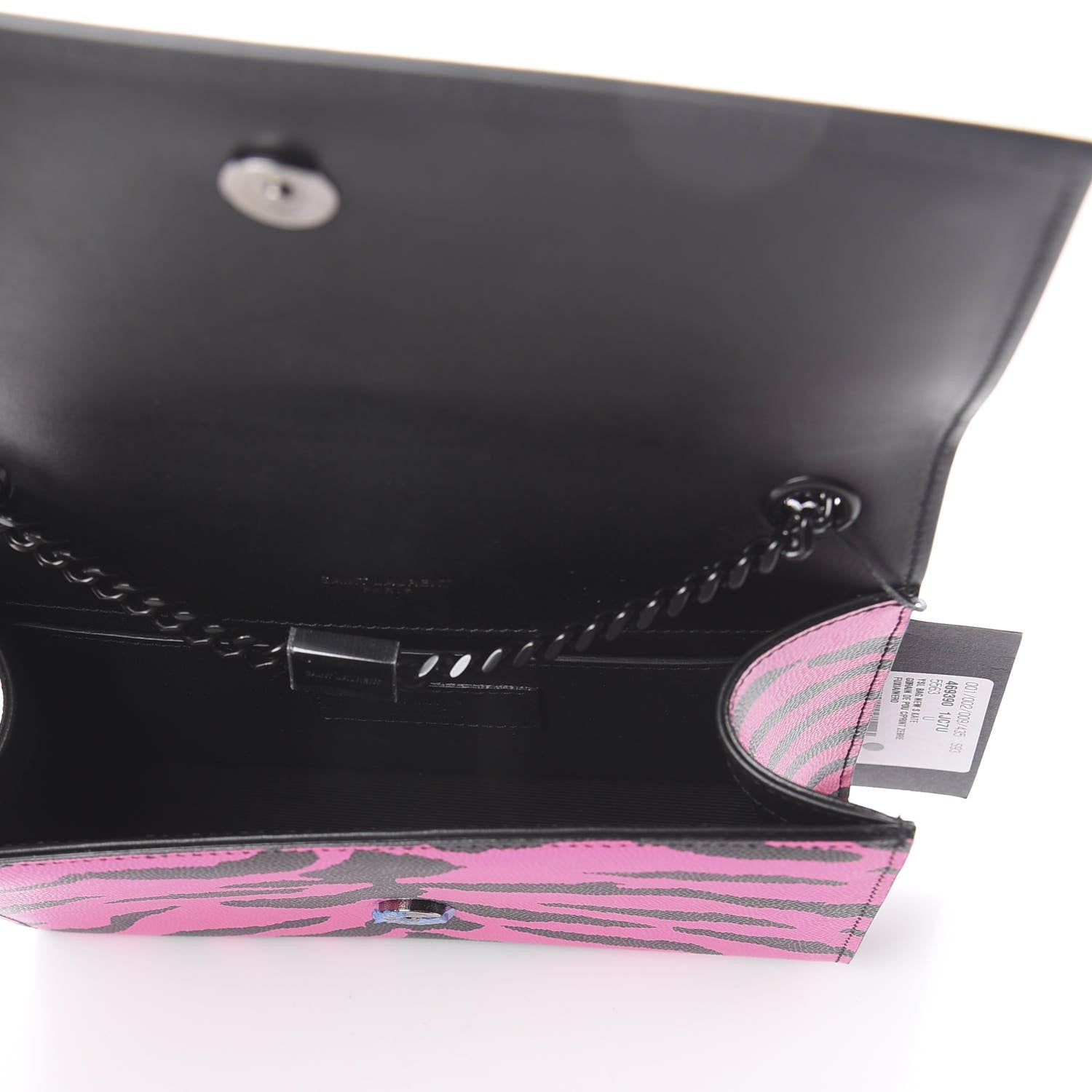 Saint Laurent Grain De Poudre Zebra Print Small Monogram Kate Satchel Fuxia Black 4 of 7