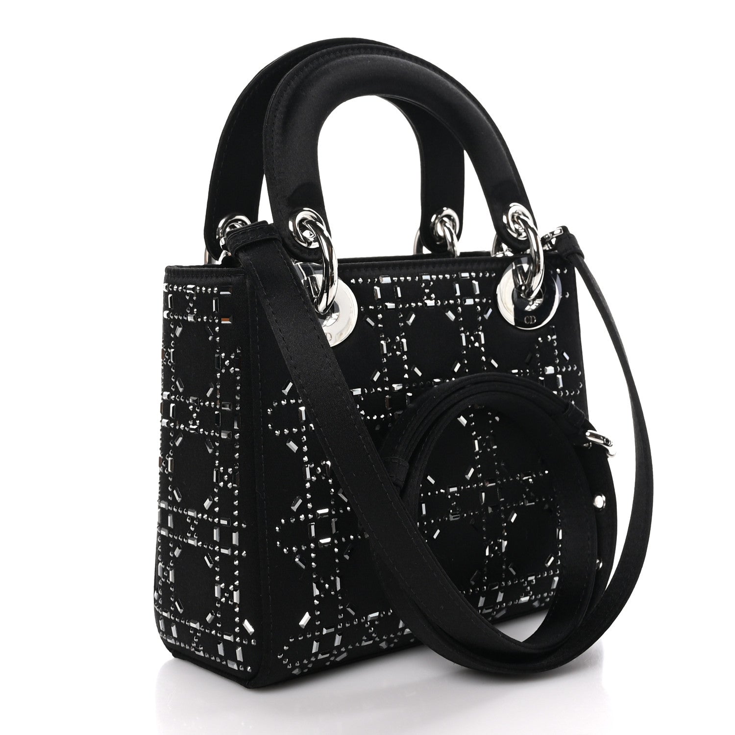 Christian Dior Satin Crystal Cannage Mini Lady Dior Black 3 of 9