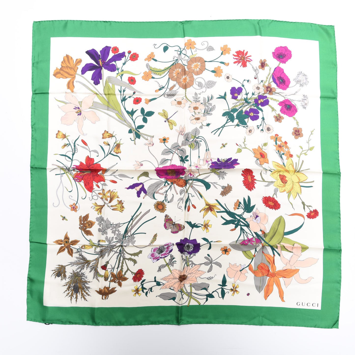 Silk Flora Gothic Square Scarf Ivory Dark Green