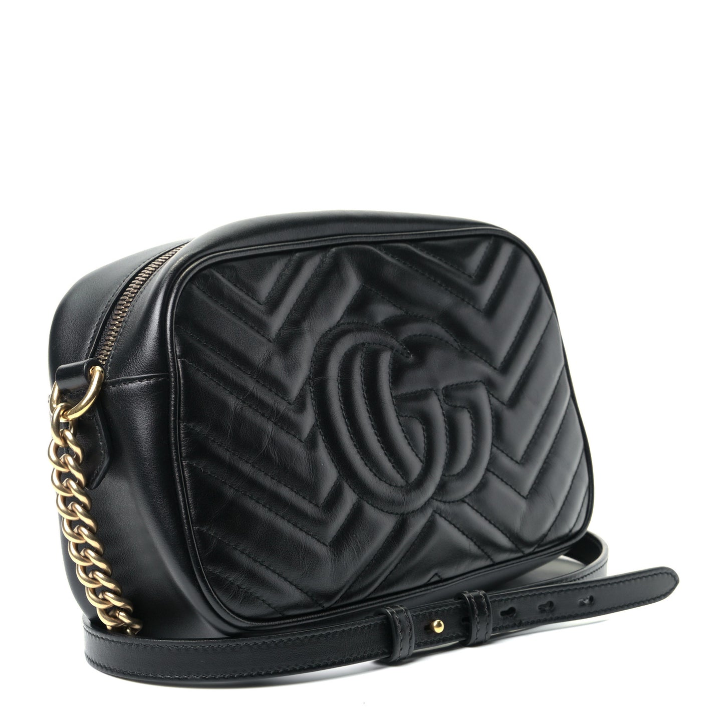 Calfskin Matelasse Small GG Marmont Chain Shoulder Bag Black