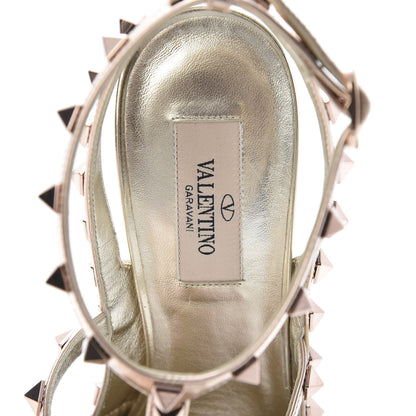 Valentino Garavani Metallic Pebbled Calfskin Rockstud Ankle Strap 100mm Pumps 39.5 Rame Sahara 6 of 13