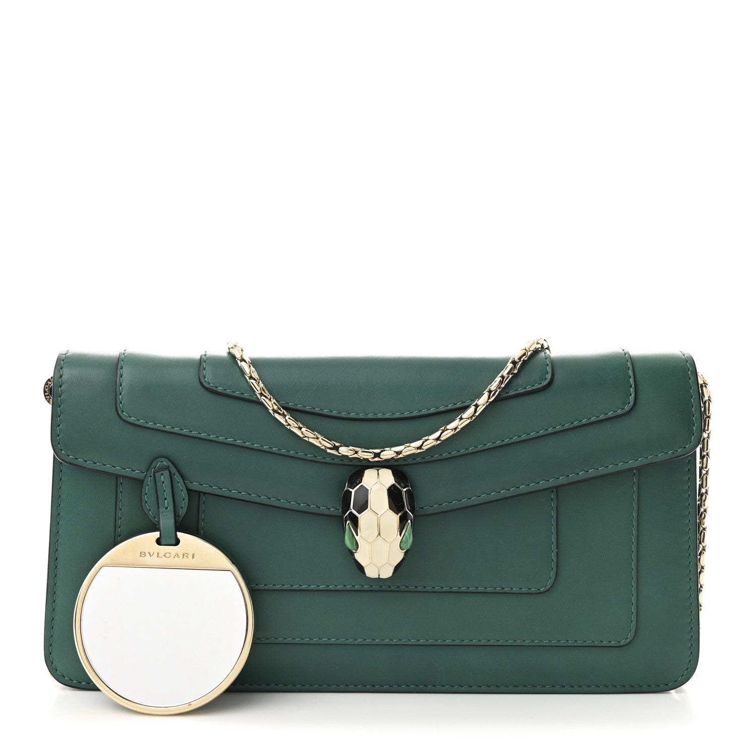 Bulgari Calfskin Serpenti Forever Flap Clutch  Emerald Green 2 of 12