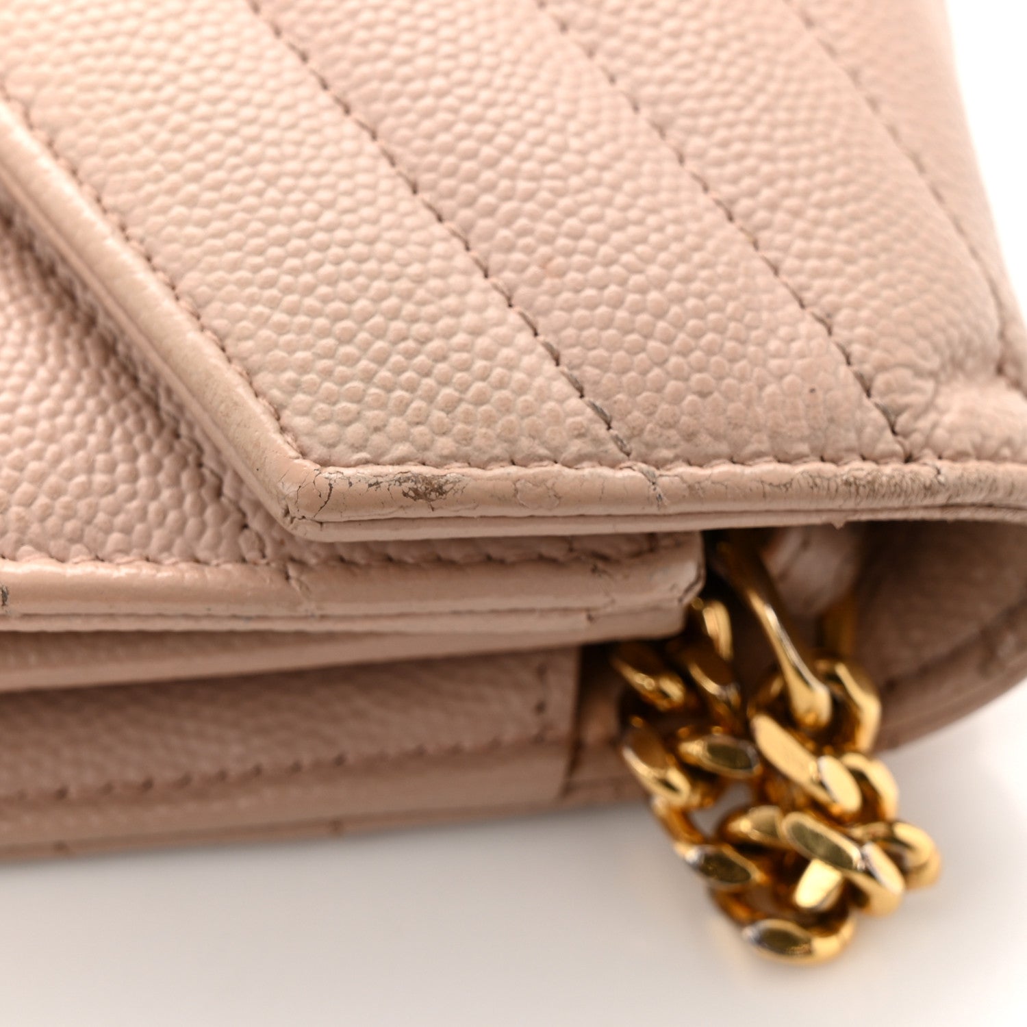 Saint Laurent Grain De Poudre Matelasse Chevron Monogram Chain Wallet 13 of 15