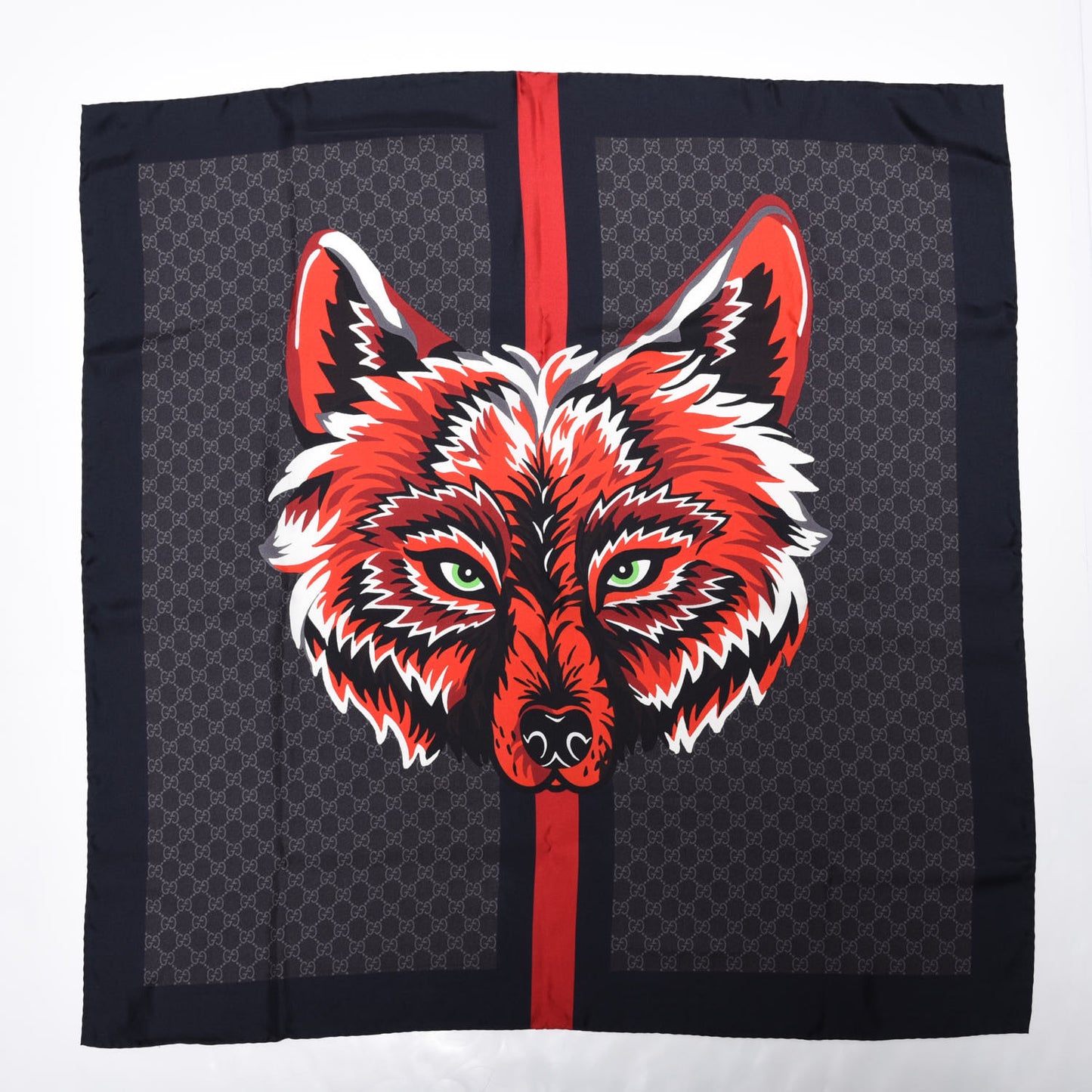 Silk GG Monogram Wolf GG Web Scarf Black Blue