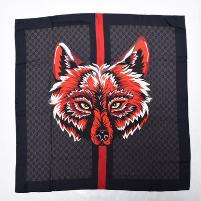 Gucci Silk GG Monogram Wolf GG Web Scarf Black Blue 1 of 5