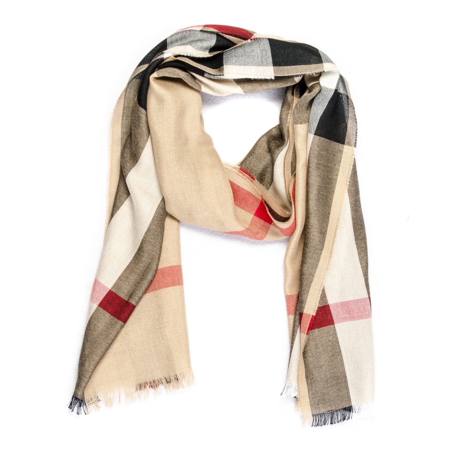 Burberry Silk Cashmere Mega Check Lightweight Scarf Camel 1 of 5