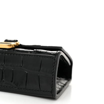 Balenciaga Shiny Calfskin Crocodile Embossed Hourglass Top Handle Bag Mini with Chain Black 9 of 9