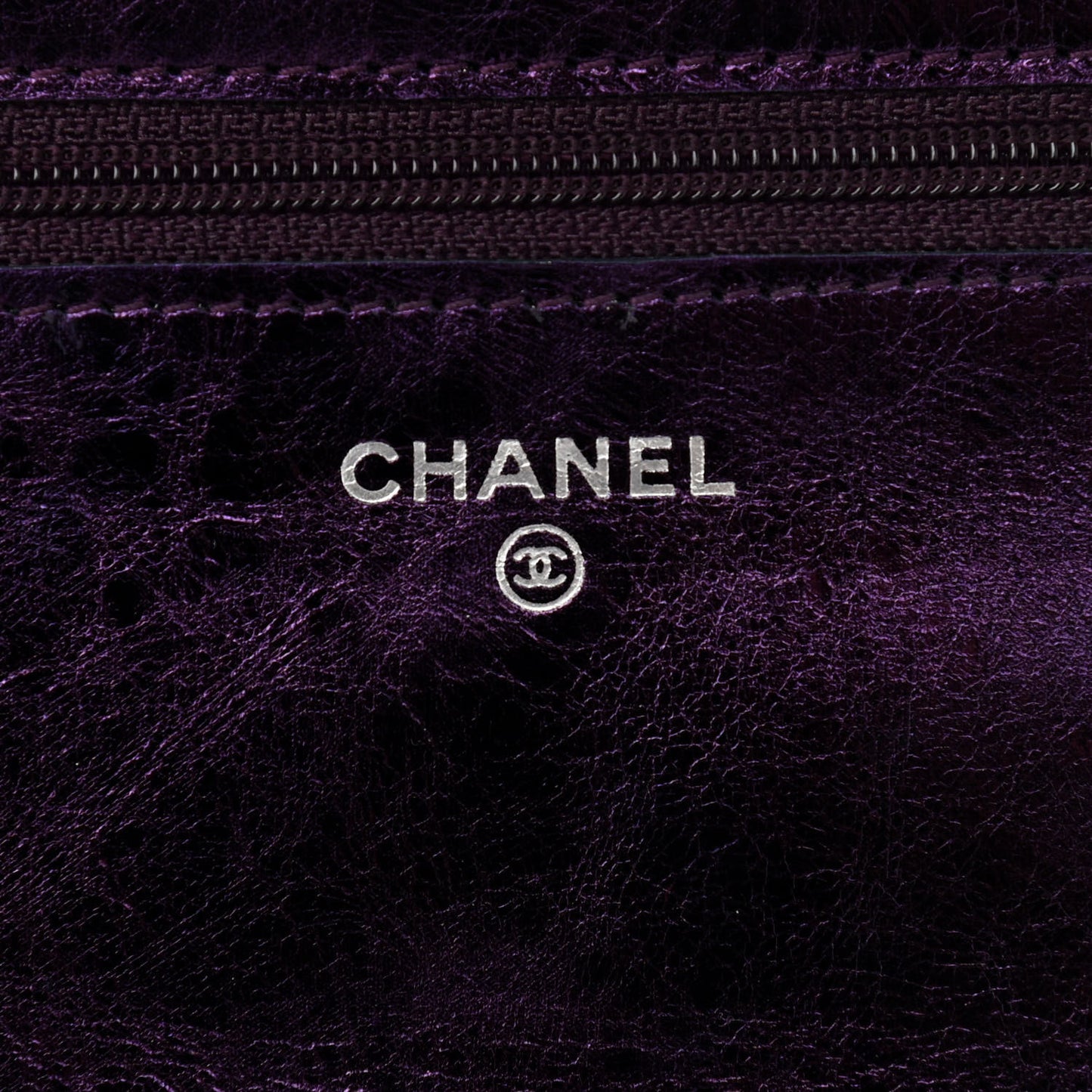 Metallic Aged Calfskin Quilted 2.55 Reissue Wallet on Chain WOC Purple