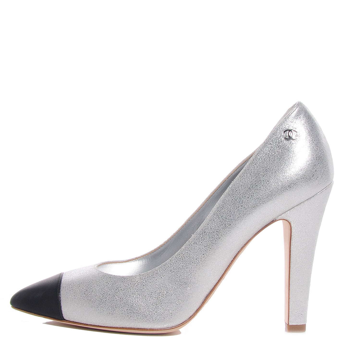 Metallic Leather Cap Toe Pumps Silver Black 38.5