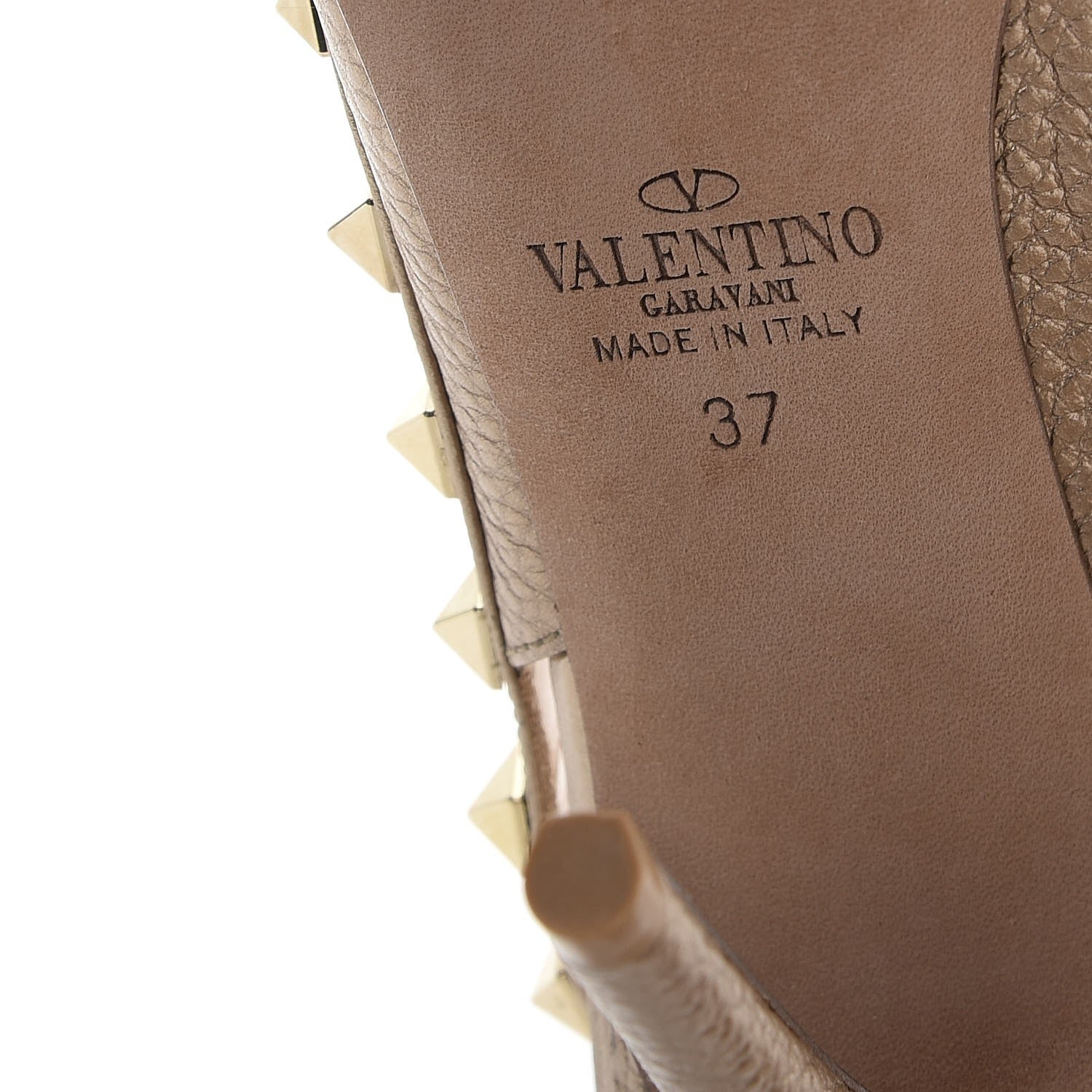 Valentino Garavani Metallic Pebbled Calfskin Rockstud Ankle Strap 100mm Pumps 37 Skin 6 of 11