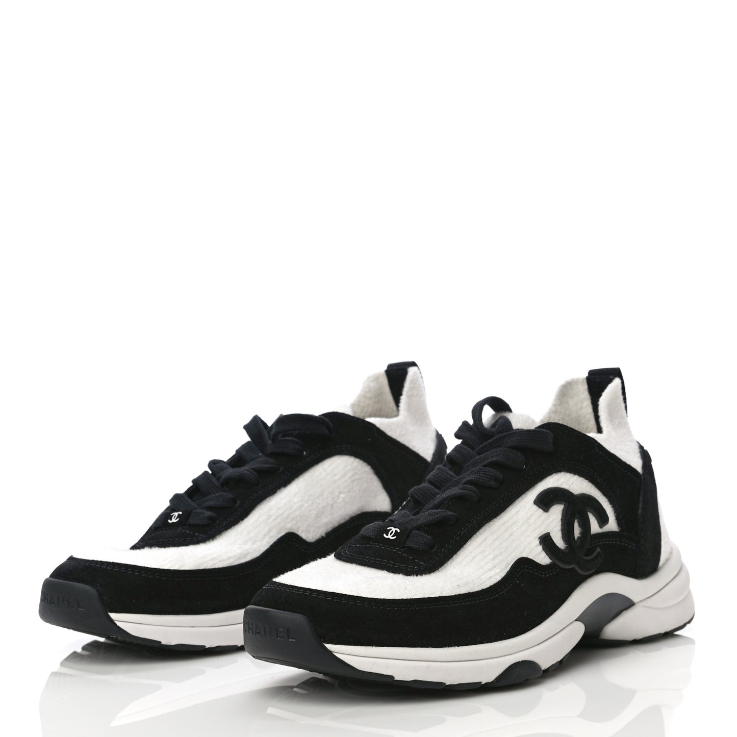 Fabric Suede Calfskin CC Sneakers 39.5 White Black