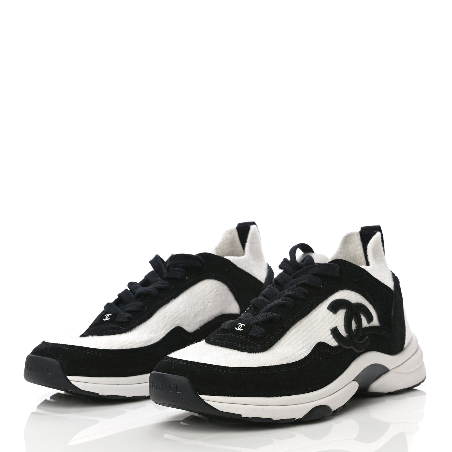 Chanel Fabric Suede Calfskin CC Sneakers 39.5 White Black 3 of 10