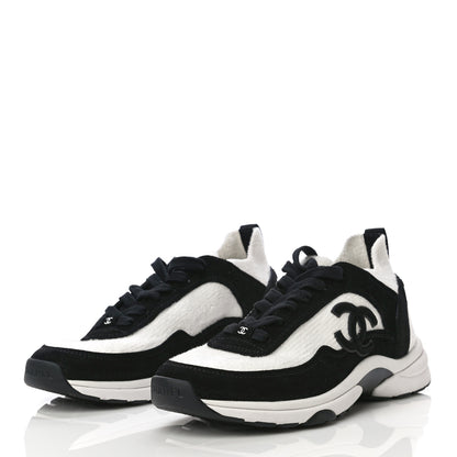 Chanel Fabric Suede Calfskin CC Sneakers 39.5 White Black 3 of 10