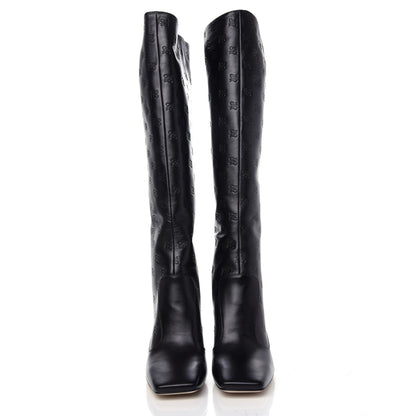 Fendi Vitello Karligraphy Embossed FFreedom Knee High Boots 39 Black 2 of 9