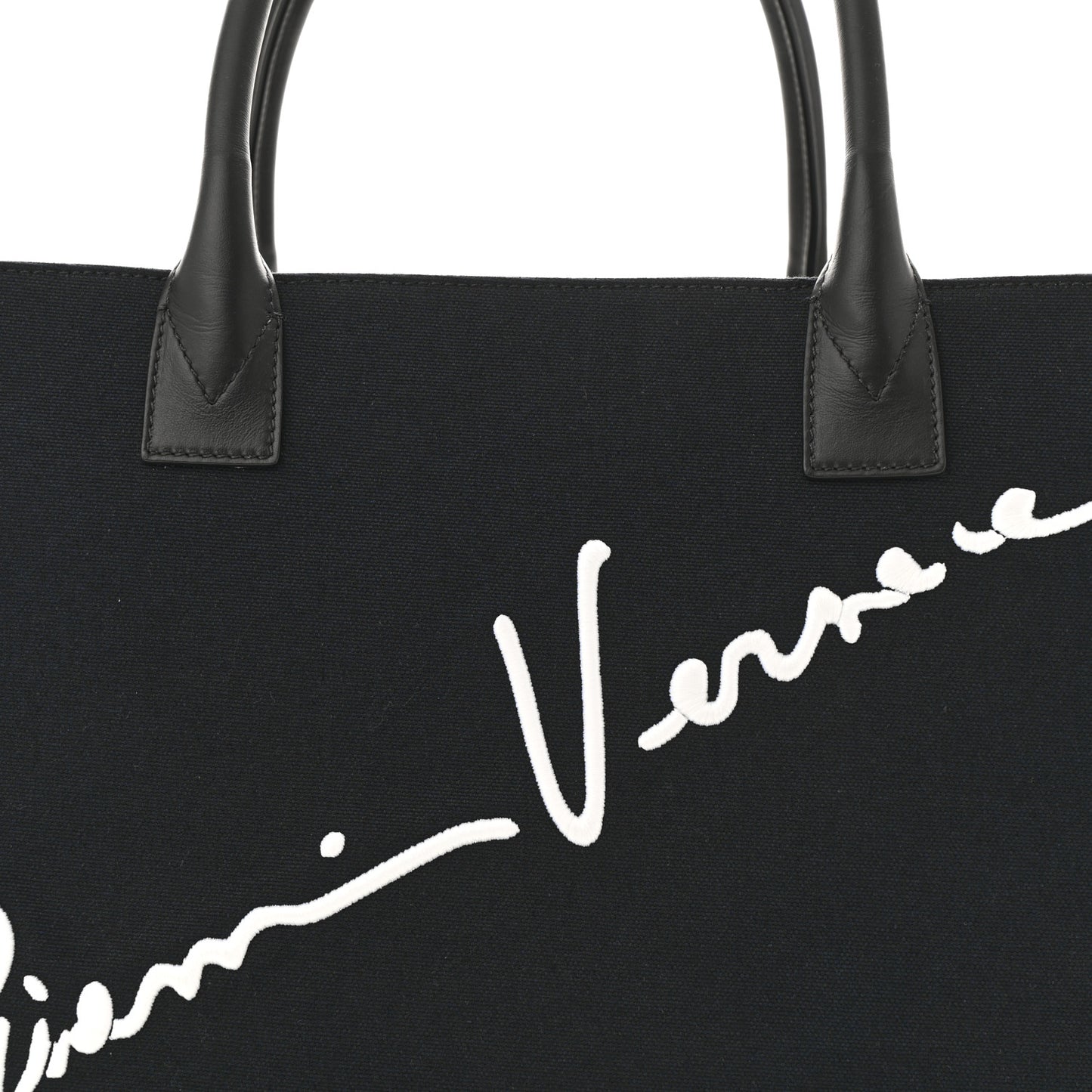 Canvas Suppler Calfskin Cabas GV Signature Tote Black