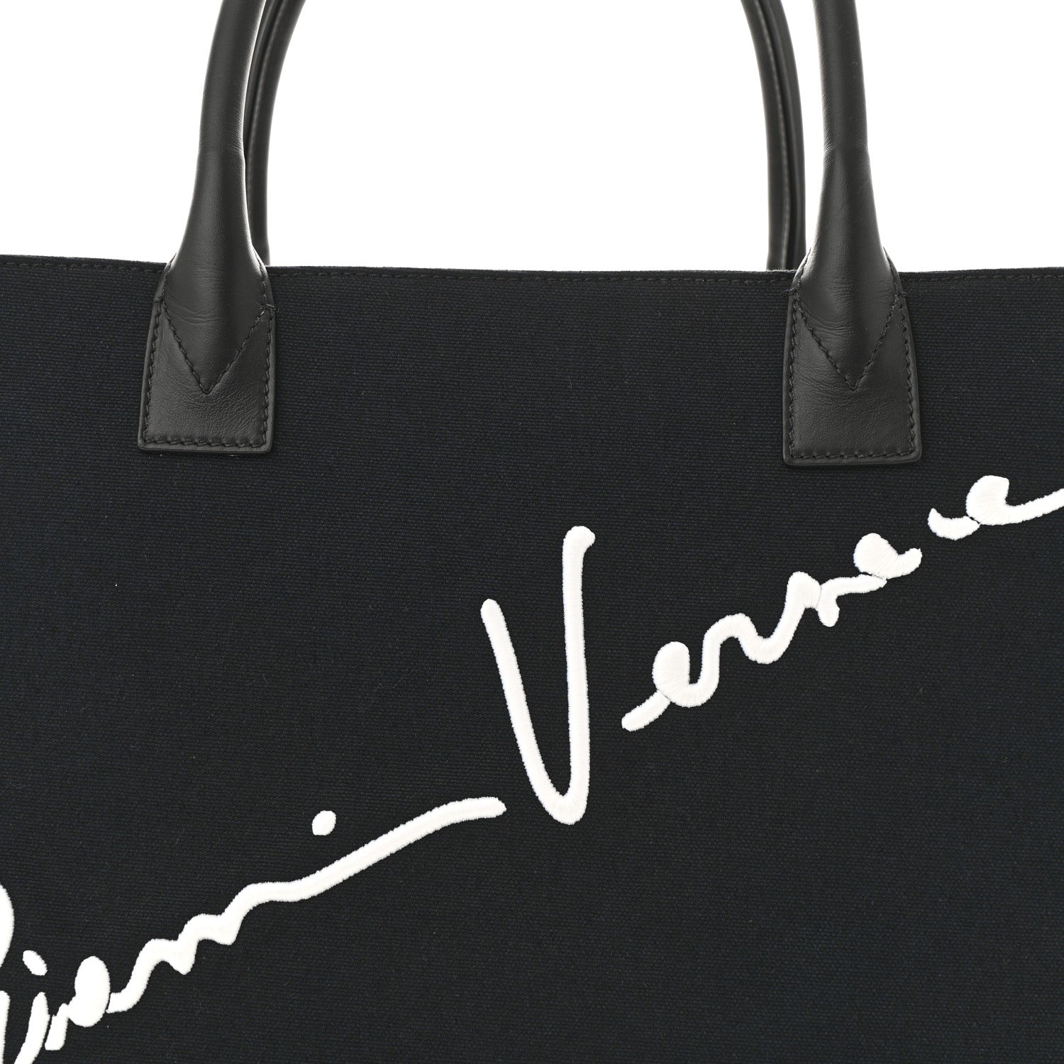Versace Canvas Suppler Calfskin Cabas GV Signature Tote Black 8 of 14