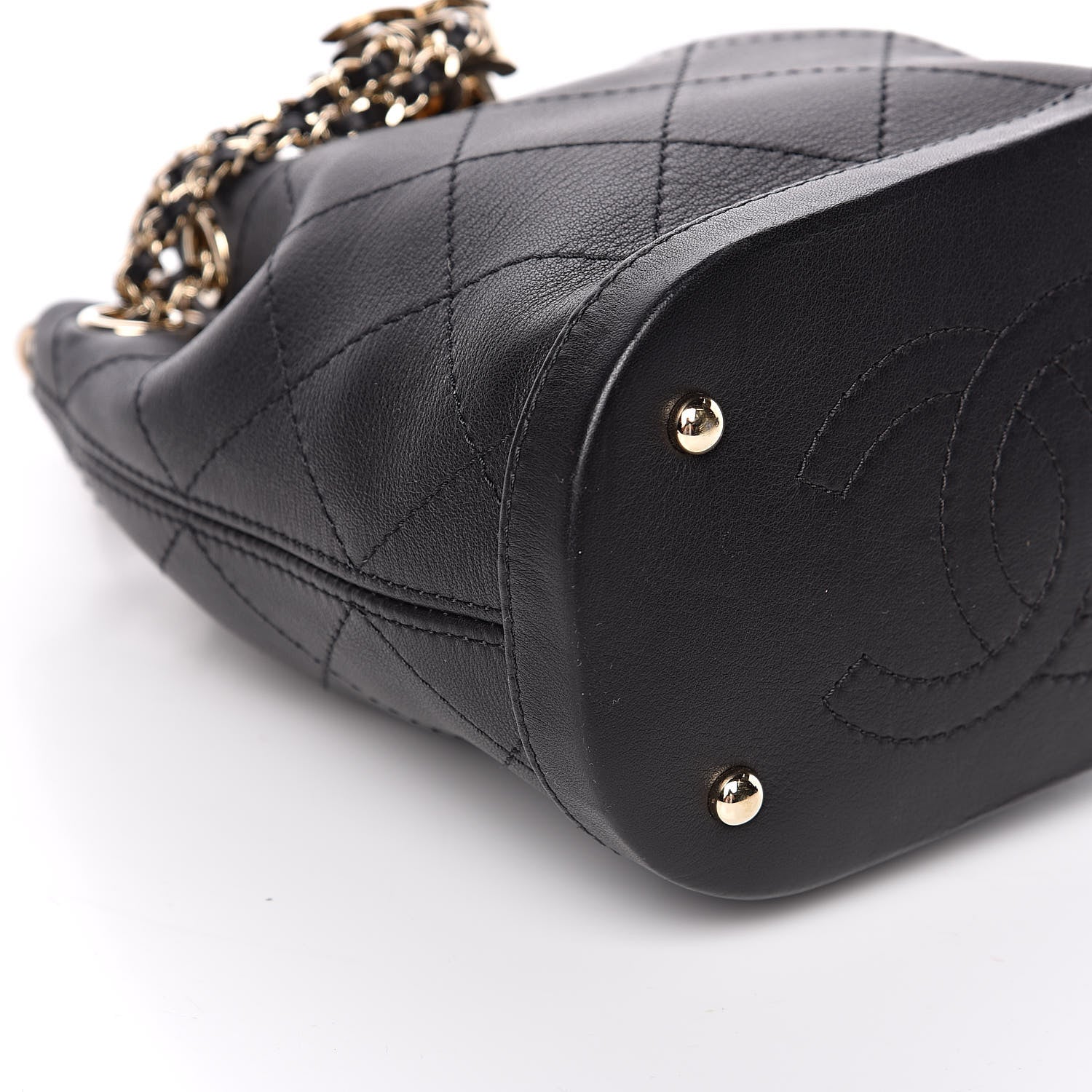 Chanel Calfskin Stitched Mini Drawstring CC Bag Black 8 of 11