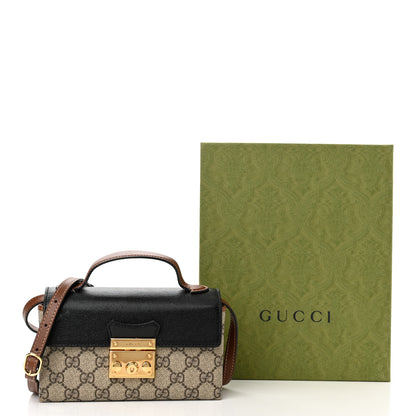 Gucci GG Supreme Monogram Calfskin Mini Padlock Top Handle Shoulder Bag Beige Black Cuir 12 of 12