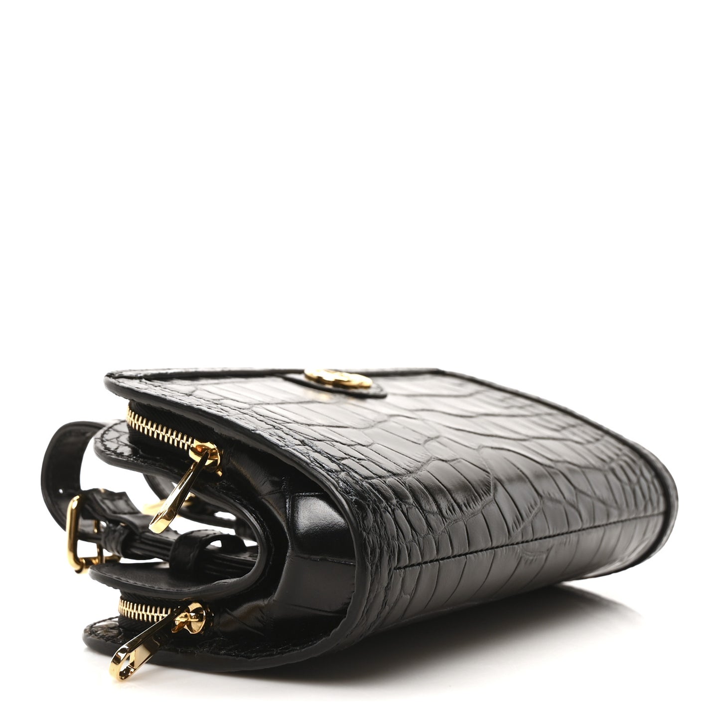 Crocodile Embossed Arm Bag Black