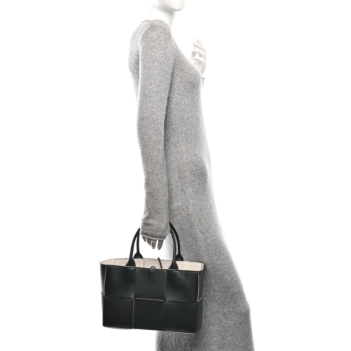 Nappa Maxi Intrecciato Small Arco Tote Black White