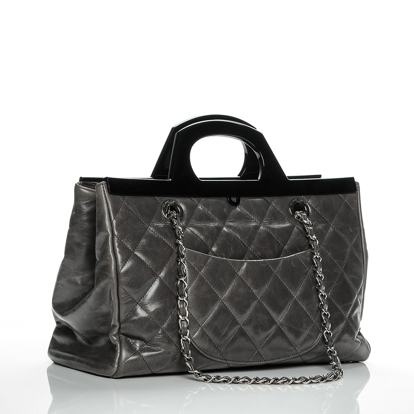 Glazed Calfskin Quilted Small CC Delivery Tote Grey