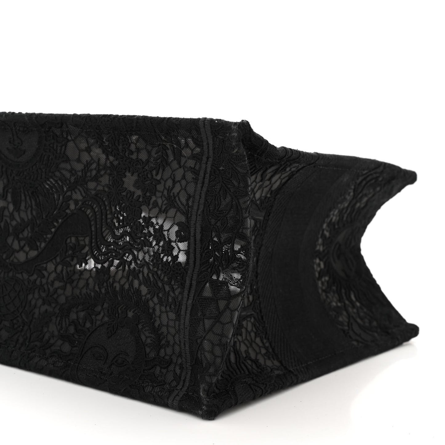 Canvas Embroidered Mesh Macrame Medium Toile de Jouy Soleil Book Tote Black