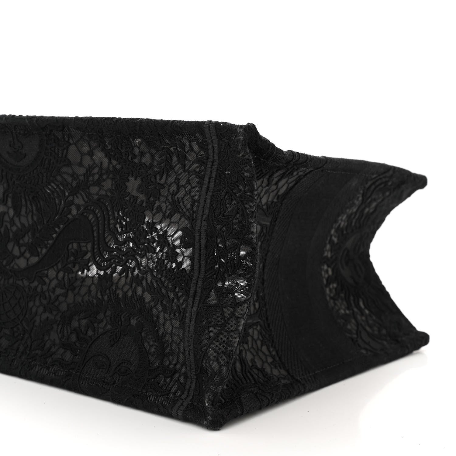 Christian Dior Canvas Embroidered Mesh Macrame Medium Toile de Jouy Soleil Book Tote Black 10 of 10
