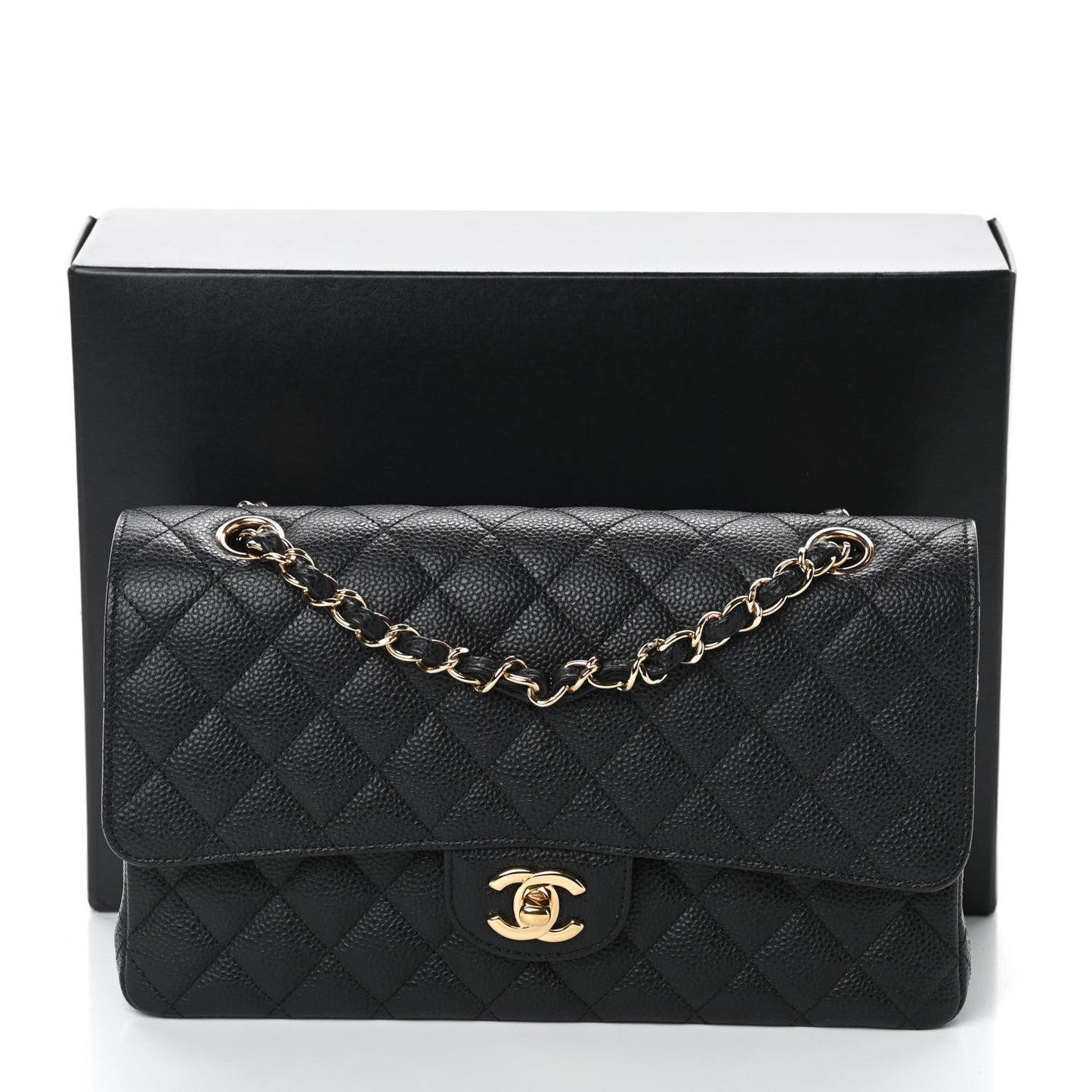 Caviar Quilted Medium Double Flap Black