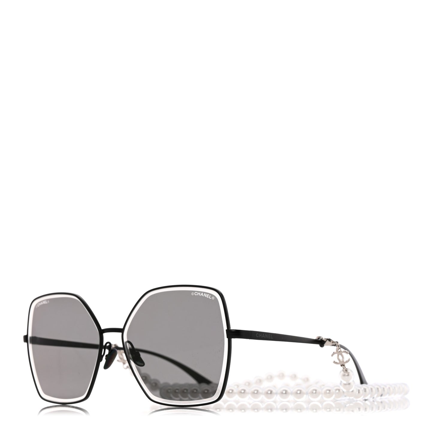 Metal Butterfly Removable Pearl Chain Sunglasses 4262 Black