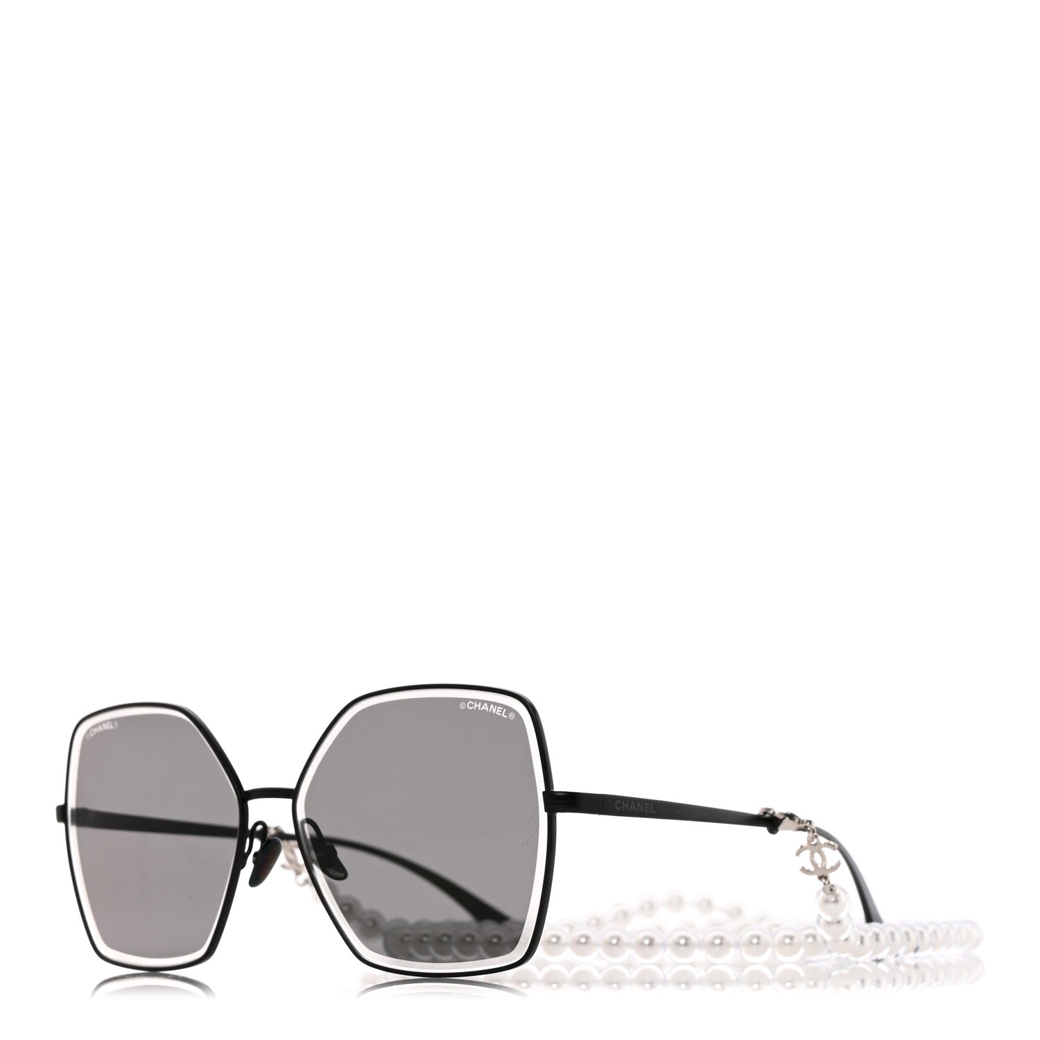 Chanel Metal Butterfly Removable Pearl Chain Sunglasses 4262 Black 1 of 8